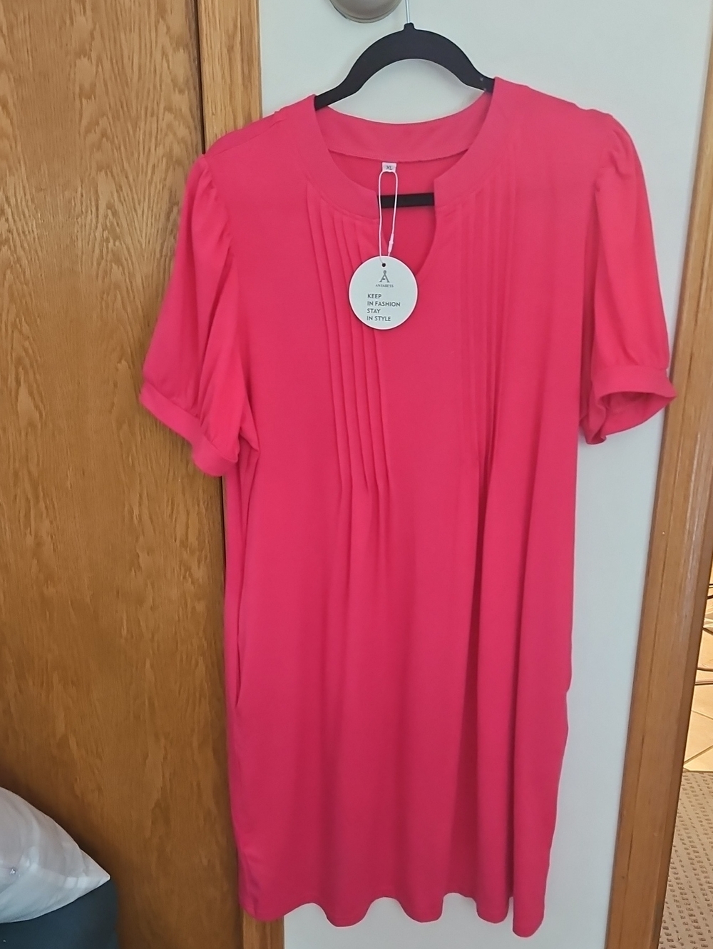 Women’s Mini Dress in Hot Pink - Classic Pleated Front
